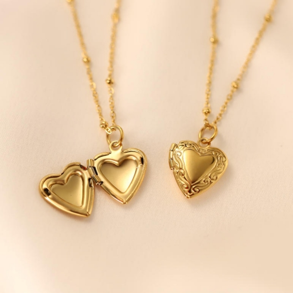 18K Gold Plated Stainless Steel Small Heart Locket Necklace